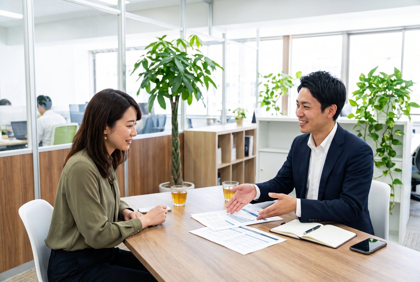 担当者とお客さまが笑顔で話している様子